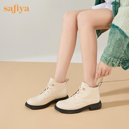 【春节不打烊】Safiya/索菲娅 英伦风纯色2022冬季新款百搭系带软皮低跟马丁靴 SF24116042 商品图3