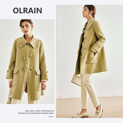 OLrain欧芮儿法式绿色毛呢外套女春2025新款韩系高级西装领大衣 商品图1