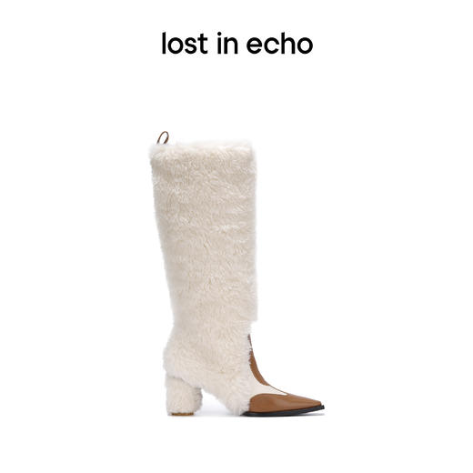 【下架】lost in echo 秋季尖头运动鞋面拼接毛毛阔筒靴雪地靴女 商品图1