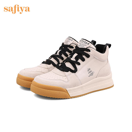 【双旦福利】Safiya/索菲娅 复古学院风2022冬季新款高帮系带拼色加绒板鞋 SF24112124 商品图10
