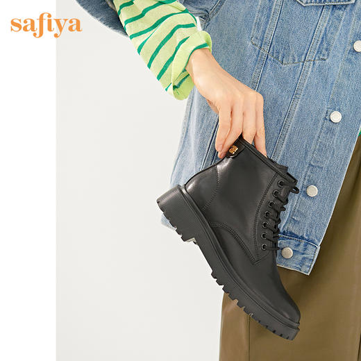 【春节不打烊】Safiya/索菲娅 新潮英伦风2022冬季新款厚底增高侧拉链机车皮靴 SF24116523 商品图6