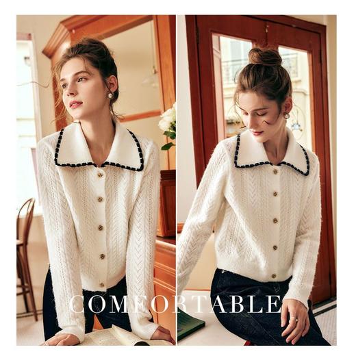 OLrain欧芮儿法式杏色毛衣女秋季2022新款慵懒风复古翻领针织开衫 商品图3