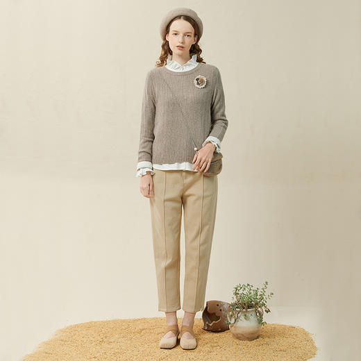 Famecoco范可儿女士毛衣圆领套头高弹加厚保暖羊毛针织衫F228DB021 商品图3