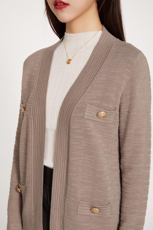 Le Malene 棕色小香编织条纹针织开衫 9746 商品图2