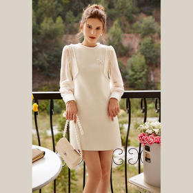 欧芮儿小香风连衣裙女春季2022年新款收腰显瘦绣花蕾丝拼接甜美裙