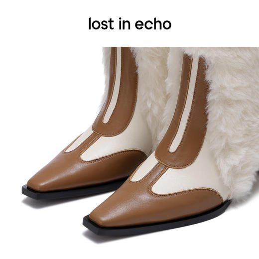 【下架】lost in echo 秋季尖头运动鞋面拼接毛毛阔筒靴雪地靴女 商品图4