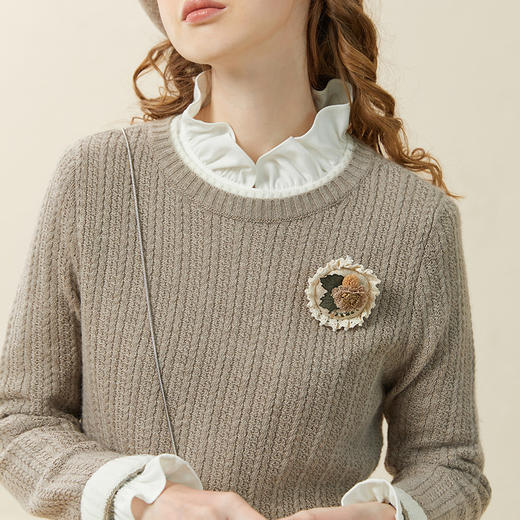 Famecoco范可儿女士毛衣圆领套头高弹加厚保暖羊毛针织衫F228DB021 商品图2