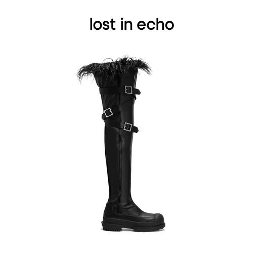 【下架】lost in echo 秋季贝壳头厚底猎鸭羊毛绑带靴高弹力过膝靴女 商品图1