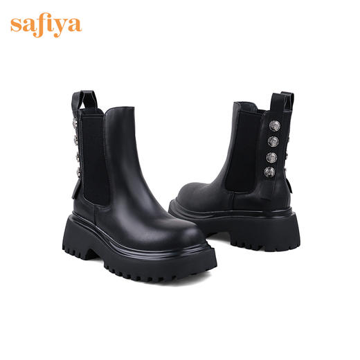 【春节不打烊】Safiya/索菲娅 新潮设计感2022冬季新款扣饰厚底真皮切尔西短靴 SF24116222 商品图11