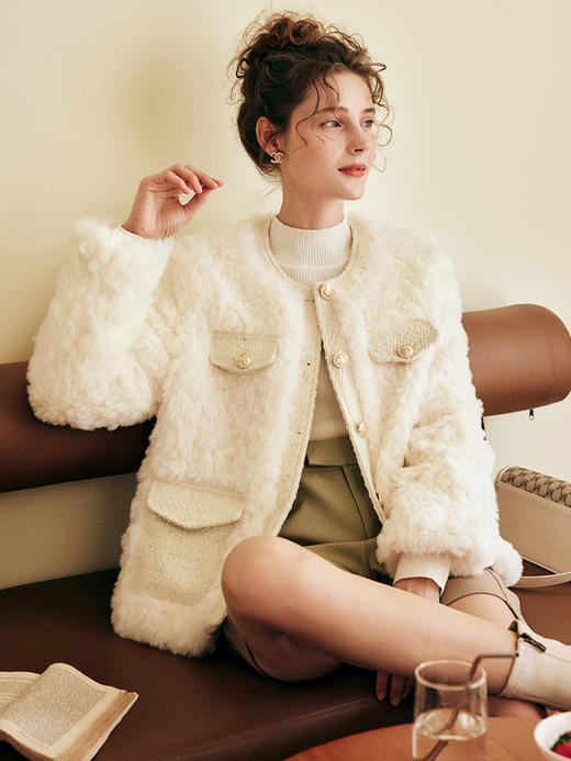 OLrain欧芮儿法式小香风皮草外套女秋冬2022年新款名媛风短款大衣 商品图3