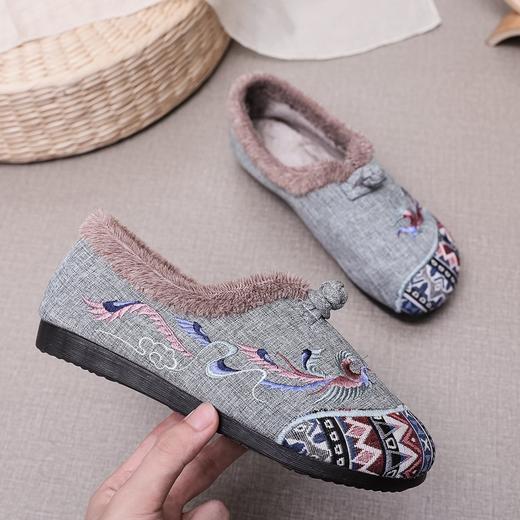 BS-2022-120 秋冬款女棉鞋老北京布鞋毛口防滑平底民族风中年妈妈绣花鞋女加绒 商品图0