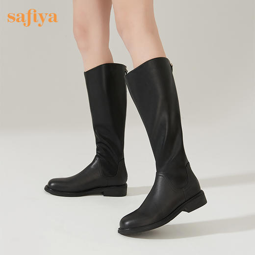 【春节不打烊】Safiya/索菲娅 新潮网红2022冬季新款炸街高筒斜切口瘦瘦骑士靴 SF24117050 商品图1