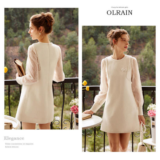 欧芮儿小香风连衣裙女春季2022年新款收腰显瘦绣花蕾丝拼接甜美裙 商品图5