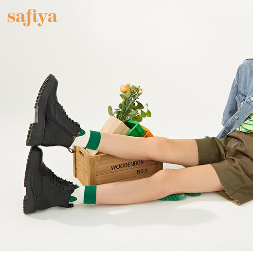 【春节不打烊】Safiya/索菲娅 新潮英伦风2022冬季新款厚底增高侧拉链机车皮靴 SF24116523 商品图3