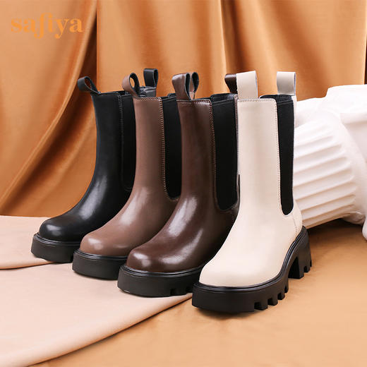【新春秒杀】Safiya/索菲娅 潮流英伦风2022冬季新款高跟厚底复古真皮切尔西靴 SF24116180 商品图0