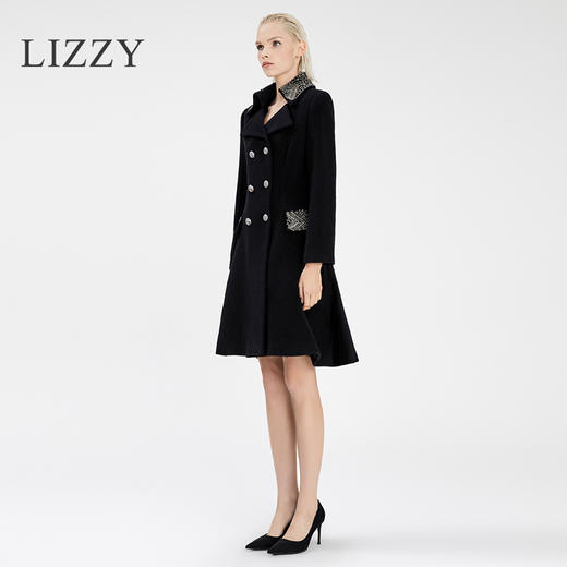 LIZZY 秋冬纯手工钉珠双排扣裙摆式羊毛大衣外套50831 商品图2