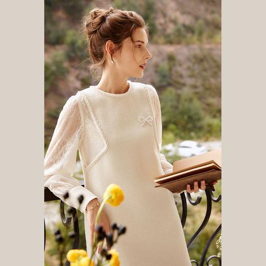 欧芮儿小香风连衣裙女春季2022年新款收腰显瘦绣花蕾丝拼接甜美裙 商品图3