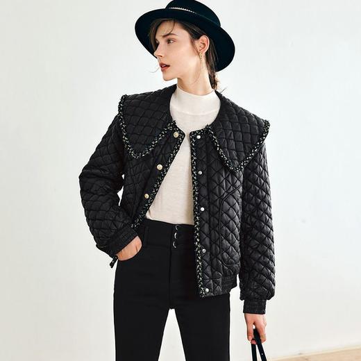 OLrain欧芮儿法式黑色菱格羽绒服女冬季2022年新款小香风美式外套 商品图1