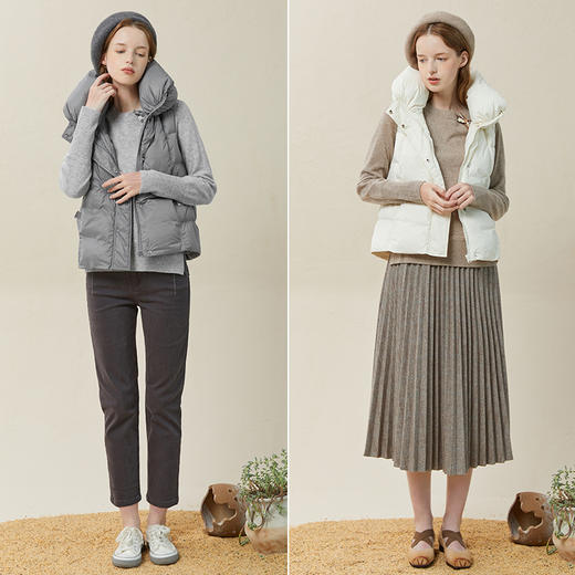 Famecoco范可儿羽绒服马甲女白鸭绒立领修身轻薄坎肩外套F228CA029 商品图4
