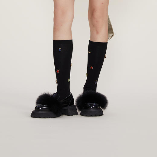 谜底2022冬季新款中筒袜复古摩登时尚彩钻小腿袜女袜子224MQ2006 商品图1