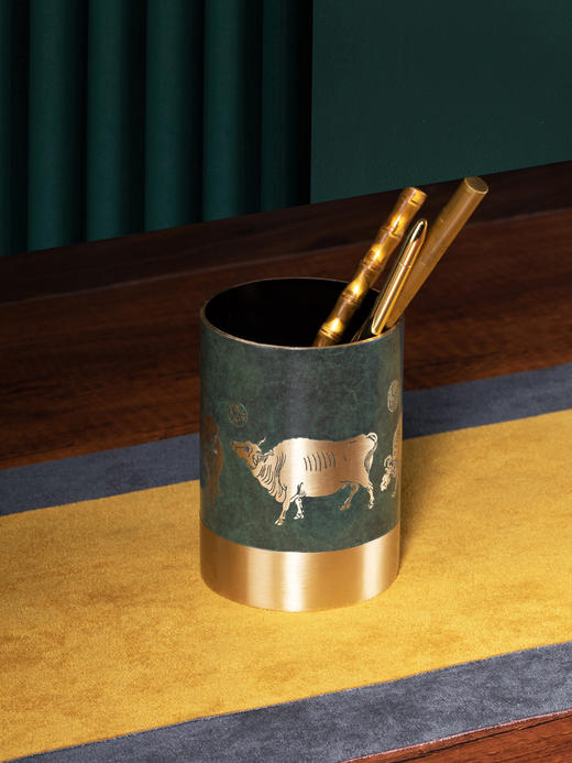 【6F】朱炳仁铜 五牛积福笔筒书房文具收藏送人创意清宫艺术教师节礼品 商品图4