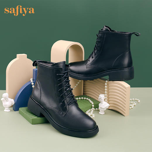 【春节不打烊】Safiya/索菲娅 英伦风百搭2022冬季新款圆头厚底侧拉链休闲短靴 SF24116079 商品图8