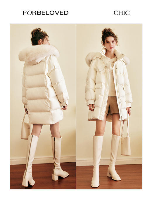 OLrain欧芮儿白色大毛领连帽羽绒服女中长款冬季2025新款高端外套 商品图3