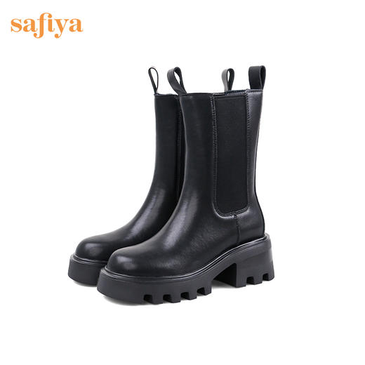 【新春秒杀】Safiya/索菲娅 潮流英伦风2022冬季新款高跟厚底复古真皮切尔西靴 SF24116180 商品图3