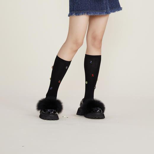 谜底2022冬季新款中筒袜复古摩登时尚彩钻小腿袜女袜子224MQ2006 商品图2