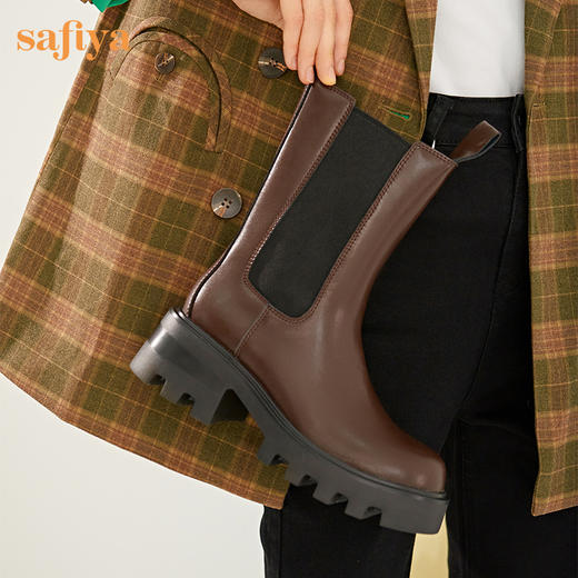 【新春秒杀】Safiya/索菲娅 潮流英伦风2022冬季新款高跟厚底复古真皮切尔西靴 SF24116180 商品图10