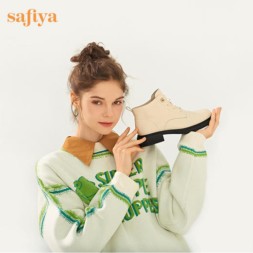【春节不打烊】Safiya/索菲娅 英伦风纯色2022冬季新款百搭系带软皮低跟马丁靴 SF24116042 商品图0