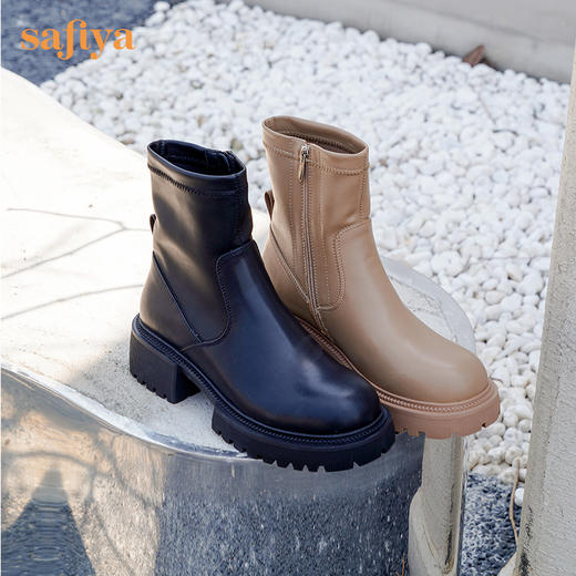 【春节不打烊】Safiya/索菲娅 显瘦时装靴2022冬季新款复古英伦风厚底侧拉链百搭短靴 SF24116188 商品图0
