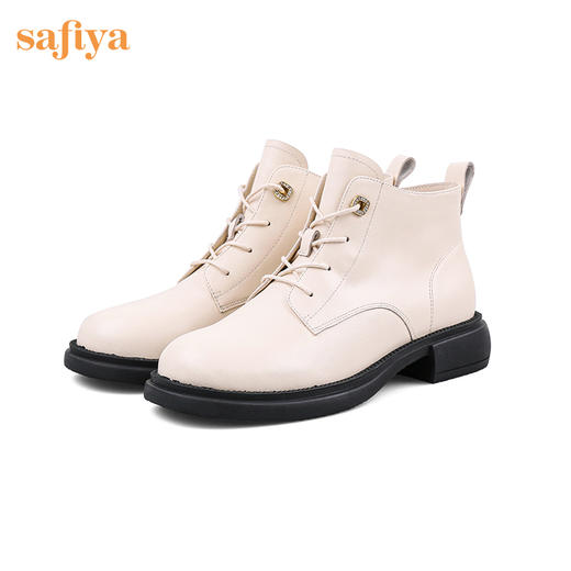 【春节不打烊】Safiya/索菲娅 英伦风纯色2022冬季新款百搭系带软皮低跟马丁靴 SF24116042 商品图10