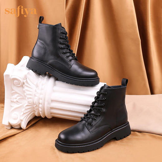 【春节不打烊】Safiya/索菲娅 潮酷炸街2022冬季新款英伦风真皮厚底系带马丁靴 SF24116034 商品图4