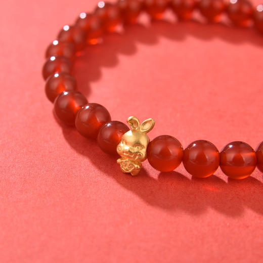  中国黄金珠宝 生肖兔足金玛瑙手串  新年黄金首饰礼物 商品图7