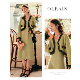 OLrain欧芮儿法式针织时尚套装女冬季2025年新款气质连衣裙两件套