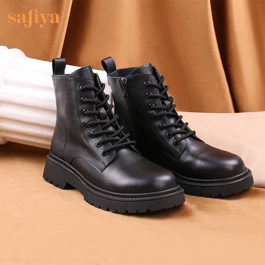 【春节不打烊】Safiya/索菲娅 潮酷炸街2022冬季新款英伦风真皮厚底系带马丁靴 SF24116034 商品图5