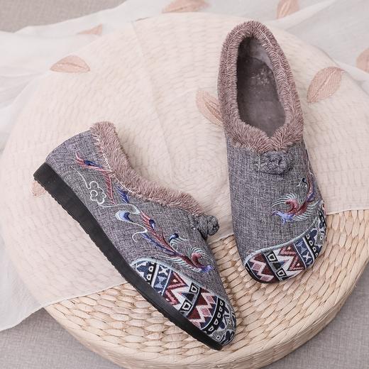 BS-2022-120 秋冬款女棉鞋老北京布鞋毛口防滑平底民族风中年妈妈绣花鞋女加绒 商品图1