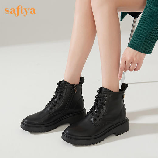 【春节不打烊】Safiya/索菲娅 新潮英伦风2022冬季新款厚底增高侧拉链机车皮靴 SF24116523 商品图7