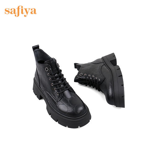 【春节不打烊】Safiya/索菲娅 商场同款2022冬季新款英伦风厚底短筒休闲百搭马丁靴女 SF24116102 商品图7