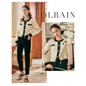 OLrain欧芮儿法式小香风毛衣外套女秋冬2022新款撞色圆领针织开衫