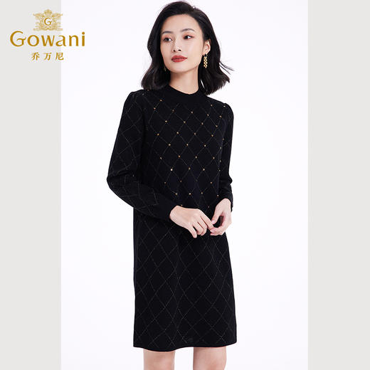 乔万尼秋冬羊毛连衣裙新款黑色针织长袖法式高级感小个子打底EF4M247 商品图1