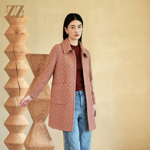 佐尔美冬季新款 气质斜纹毛呢中褛外套女E24ZZ38 商品图1