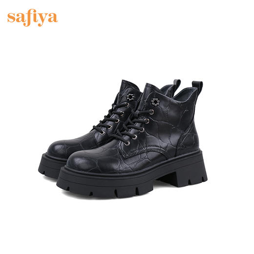 【春节不打烊】Safiya/索菲娅 商场同款2022冬季新款英伦风厚底短筒休闲百搭马丁靴女 SF24116102 商品图6