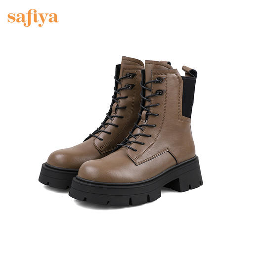 【春节不打烊】Safiya/索菲娅 商场同款2022年冬季新款英伦风机车拼接厚底系带马丁靴女 SF24116104 商品图2