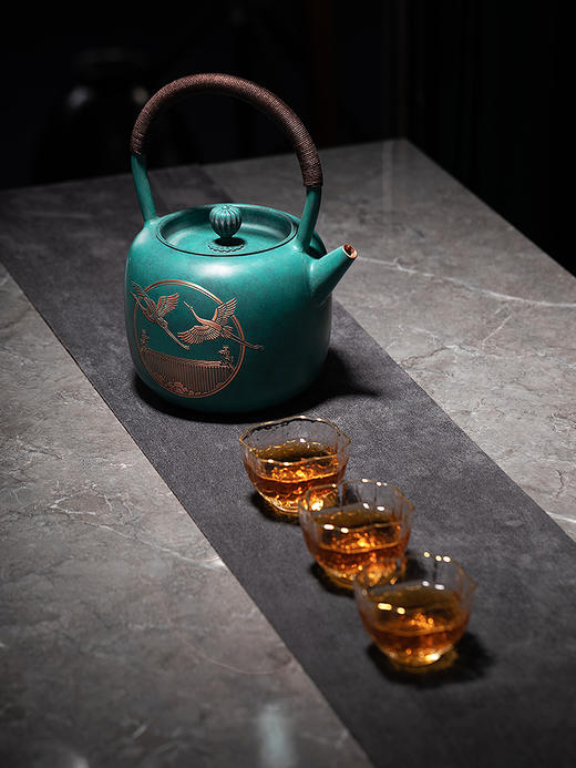 【6F】朱炳仁铜 手工紫铜壶单人便携泡茶壶功夫茶具瑞鹤呈祥壶 商品图2