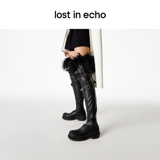 【下架】lost in echo 秋季贝壳头厚底猎鸭羊毛绑带靴高弹力过膝靴女 商品图3