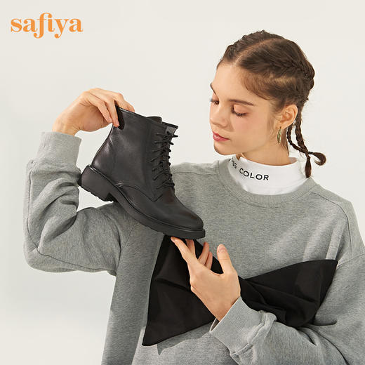 【春节不打烊】Safiya/索菲娅 英伦风百搭2022冬季新款圆头厚底侧拉链休闲短靴 SF24116079 商品图3