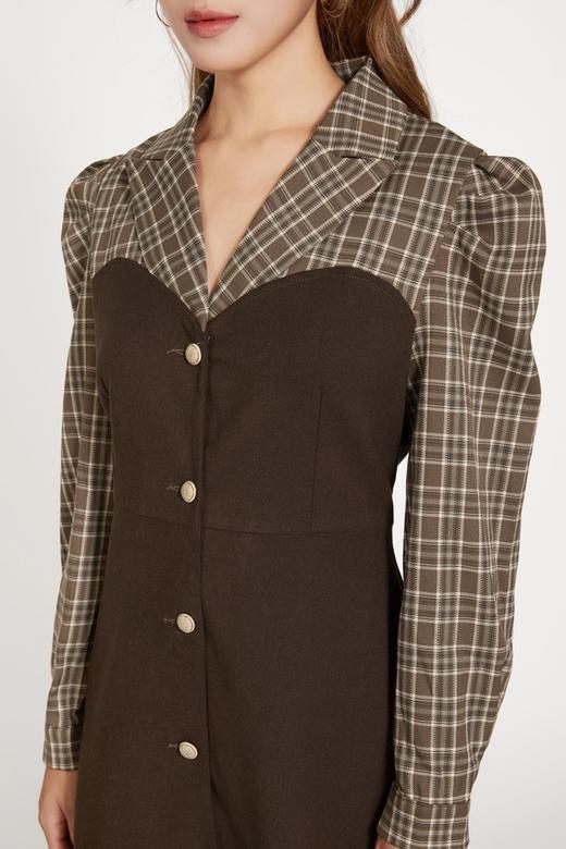 Le Malene 格纹假两件连衣裙 10040 商品图1