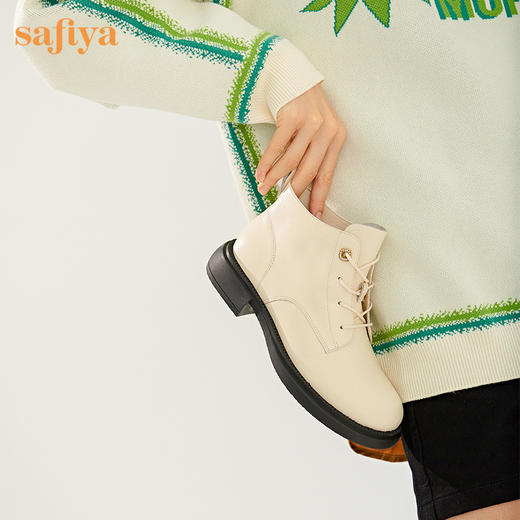 【春节不打烊】Safiya/索菲娅 英伦风纯色2022冬季新款百搭系带软皮低跟马丁靴 SF24116042 商品图5